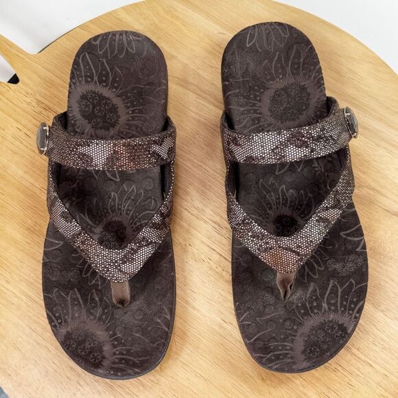 Vionic Orthaheel Rest Snakeskin‎ Thong Sandals Cocoa Brown Bronze Shimmer 8 - Picture 12 of 12